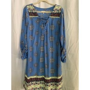 Red Camel Plus Womens‎ 1X Blue Designed Dress